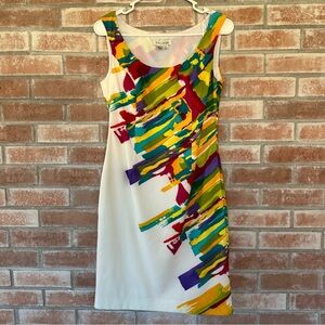 Kay Unger Sheath Sleeveless Pencil Dress Women’s 4 White Multicolor Print